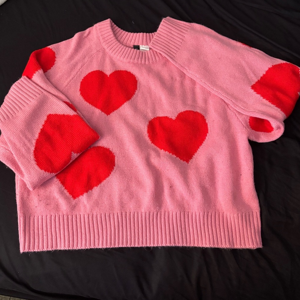Divided Pink Sweater with Red Hearts